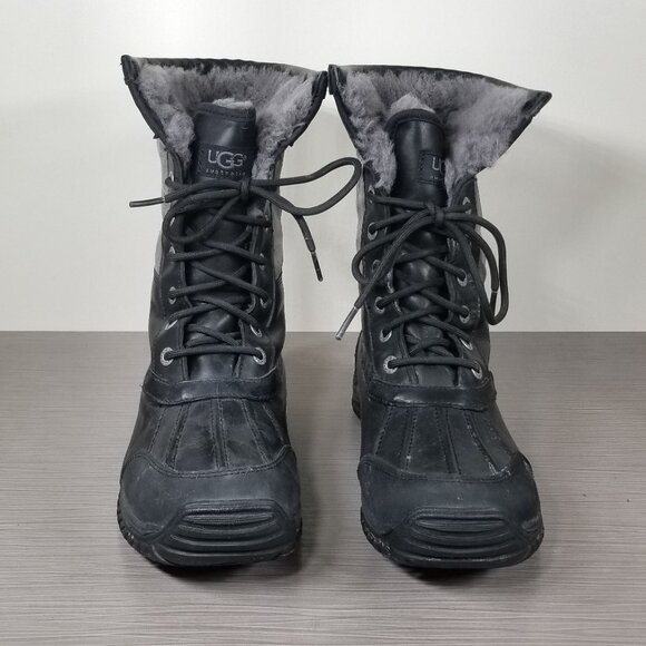 UGG Adirondack II 1906 Waterproof Boots Black Leather & Sheepskin Women Size 9 - Picture 11 of 16